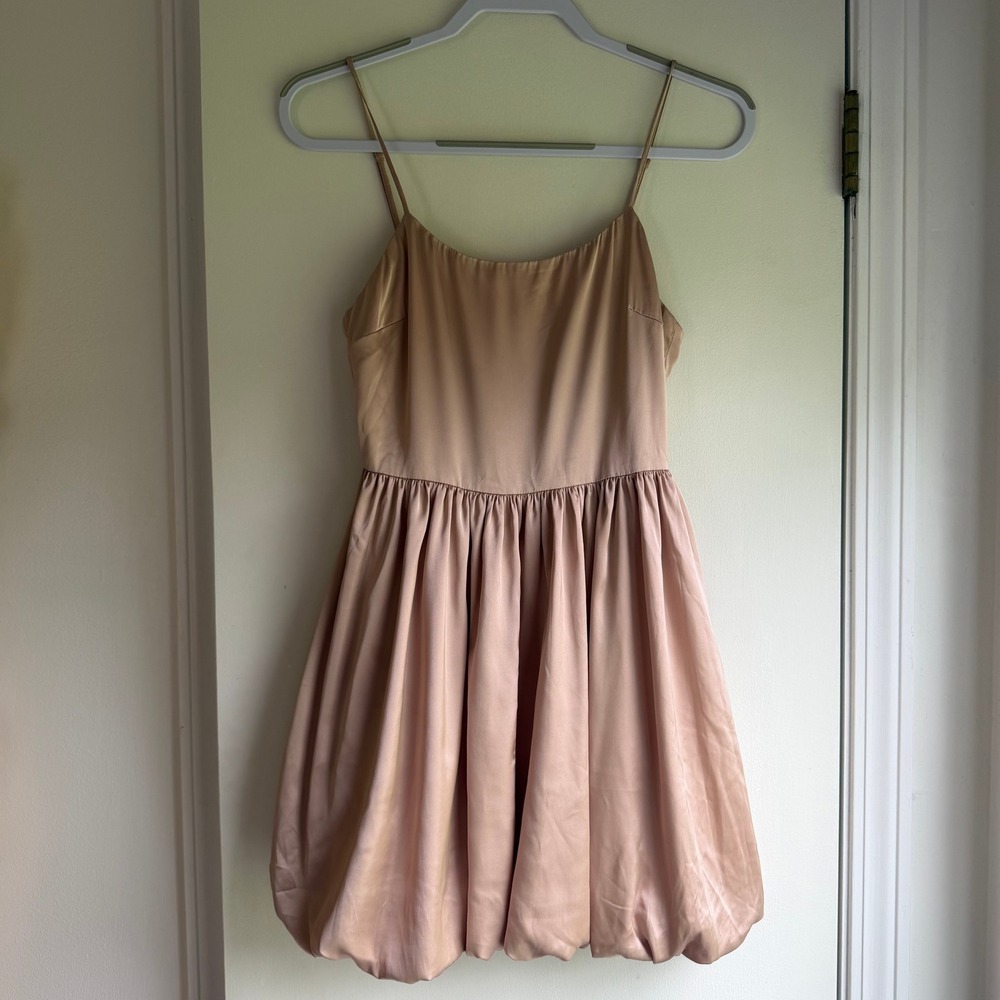 Habit Champagne Satin Bubble Hem Mini Dress JD4042 Rose Gold Small
